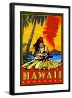 Hula Girl and Ukulele - Hawaii-Lantern Press-Framed Art Print