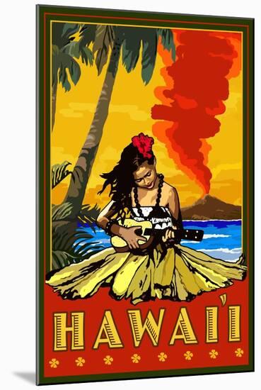 Hula Girl and Ukulele - Hawaii-Lantern Press-Mounted Art Print