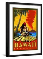 Hula Girl and Ukulele - Hawaii-Lantern Press-Framed Art Print