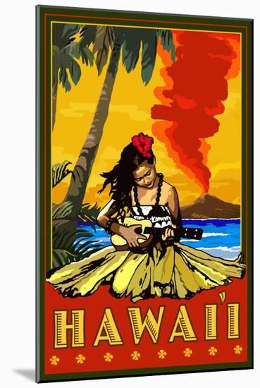 Hula Girl and Ukulele - Hawaii-Lantern Press-Mounted Art Print