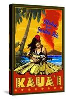 Hula Girl and Ukulele - Kauai, Hawaii-Lantern Press-Stretched Canvas