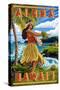 Hula Girl on Coast - Aloha Hawaii-Lantern Press-Stretched Canvas