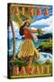 Hula Girl on Coast - Aloha Hawaii-Lantern Press-Stretched Canvas