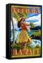 Hula Girl on Coast - Honolulu, Hawaii-Lantern Press-Framed Stretched Canvas