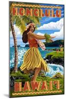 Hula Girl on Coast - Honolulu, Hawaii-Lantern Press-Mounted Art Print