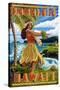 Hula Girl on Coast - Honolulu, Hawaii-Lantern Press-Stretched Canvas