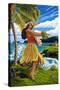 Hula Girl on Coast-Lantern Press-Stretched Canvas