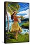 Hula Girl on Coast-Lantern Press-Framed Stretched Canvas