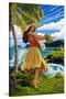 Hula Girl on Coast-Lantern Press-Stretched Canvas