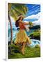 Hula Girl on Coast-Lantern Press-Framed Art Print