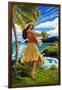 Hula Girl on Coast-Lantern Press-Framed Art Print