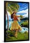 Hula Girl on Coast-Lantern Press-Framed Art Print