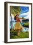 Hula Girl on Coast-Lantern Press-Framed Art Print