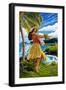 Hula Girl on Coast-Lantern Press-Framed Art Print