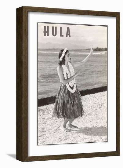 Hula Girl with Lei on Beach-null-Framed Art Print