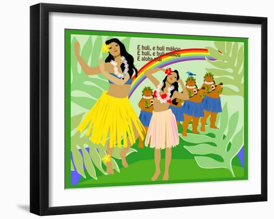 Hula Girls in Paradise Island, Hawaii-Noriko Sakura-Framed Art Print