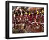 Huli Wigmen Beating Kundu Drum and Dancing, Sing Sing Festival, Mt. Hagen, Papua New Guinea-Keren Su-Framed Photographic Print