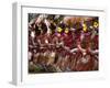 Huli Wigmen Beating Kundu Drum and Dancing, Sing Sing Festival, Mt. Hagen, Papua New Guinea-Keren Su-Framed Photographic Print