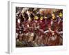 Huli Wigmen Beating Kundu Drum and Dancing, Sing Sing Festival, Mt. Hagen, Papua New Guinea-Keren Su-Framed Photographic Print