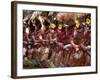 Huli Wigmen Beating Kundu Drum and Dancing, Sing Sing Festival, Mt. Hagen, Papua New Guinea-Keren Su-Framed Photographic Print