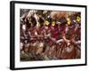 Huli Wigmen Beating Kundu Drum and Dancing, Sing Sing Festival, Mt. Hagen, Papua New Guinea-Keren Su-Framed Photographic Print