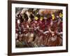 Huli Wigmen Beating Kundu Drum and Dancing, Sing Sing Festival, Mt. Hagen, Papua New Guinea-Keren Su-Framed Photographic Print