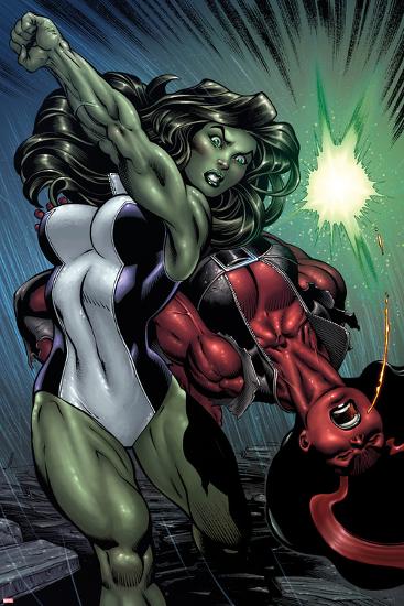 Hulk No.24: She-Hulk and Red She-Hulk Fighting-Ed McGuinness-Lamina Framed Poster