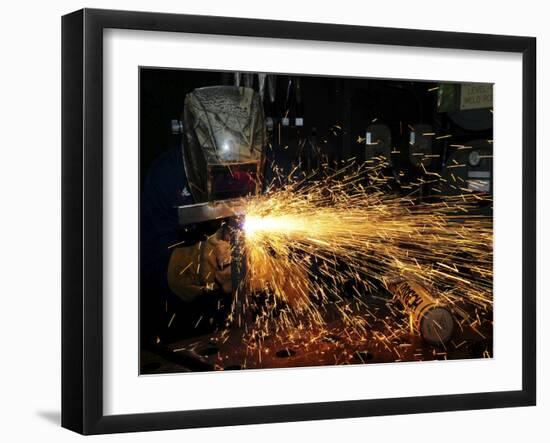 Hull Maintenance Technician Welds Scrap Metal-Stocktrek Images-Framed Photographic Print