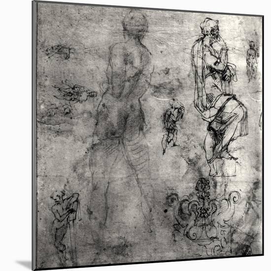Human and Architectural Studies-Michelangelo Buonarroti-Mounted Giclee Print