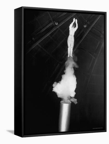 Human Cannonball Egle Zacchini Emerging From Barrel of Cannon During Her Circus Act-Cornell Capa-Framed Stretched Canvas