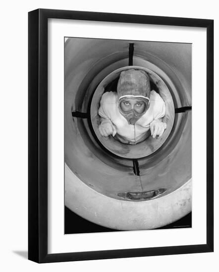 Human Cannonball Egle Zacchini, Inside Cannon Just Before Her Launching During Circus Act-Cornell Capa-Framed Photographic Print