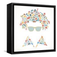 Human Face is Made up of Icons Landmarks. Travel Concept. Vector Illustration-VLADGRIN-Framed Stretched Canvas