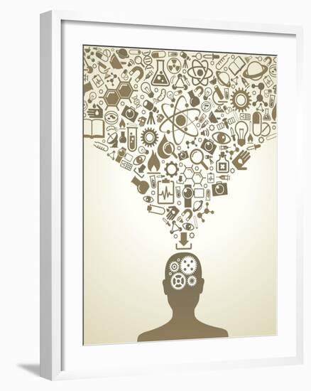 Human Head And Icons Of Science-VLADGRIN-Framed Art Print