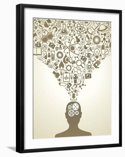 Human Head And Icons Of Science-VLADGRIN-Framed Art Print