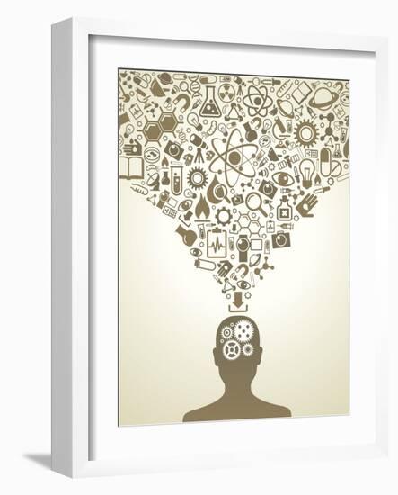 Human Head And Icons Of Science-VLADGRIN-Framed Art Print