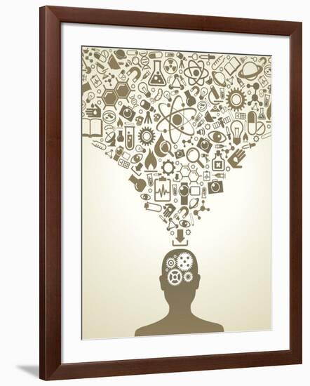 Human Head And Icons Of Science-VLADGRIN-Framed Art Print