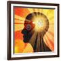 Human Head with Gears Heart Sun and Wall Background-patrice6000-Framed Art Print