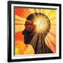 Human Head with Gears Heart Sun and Wall Background-patrice6000-Framed Art Print