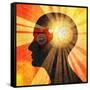 Human Head with Gears Heart Sun and Wall Background-patrice6000-Framed Stretched Canvas