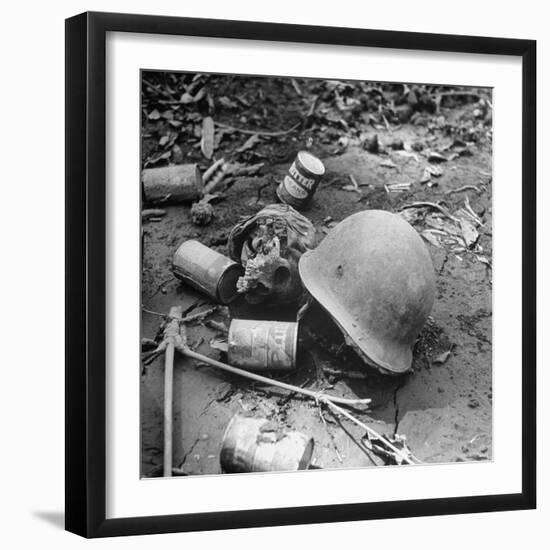 Human Skull, an Army Helmet, and Canned Food by the Side of the Ledo Road, Burma, July 1944-Bernard Hoffman-Framed Photographic Print