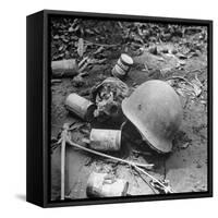 Human Skull, an Army Helmet, and Canned Food by the Side of the Ledo Road, Burma, July 1944-Bernard Hoffman-Framed Stretched Canvas