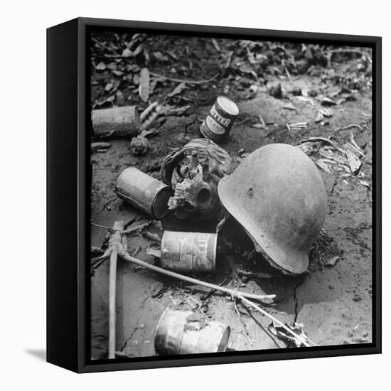 Human Skull, an Army Helmet, and Canned Food by the Side of the Ledo Road, Burma, July 1944-Bernard Hoffman-Framed Stretched Canvas