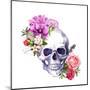 Human Skull with Flowers, Decorative Ornament and Feathers in Vintage Boho Style. Watercolor-Le Panda-Mounted Art Print