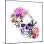 Human Skull with Flowers, Decorative Ornament and Feathers in Vintage Boho Style. Watercolor-Le Panda-Mounted Art Print