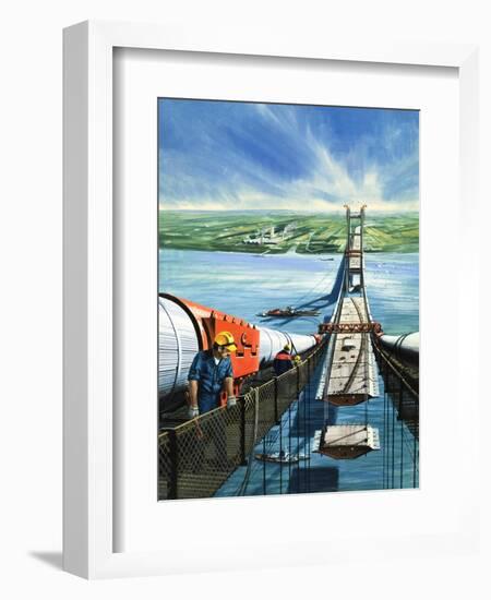 Humber Estuary Bridge under Construction-null-Framed Giclee Print