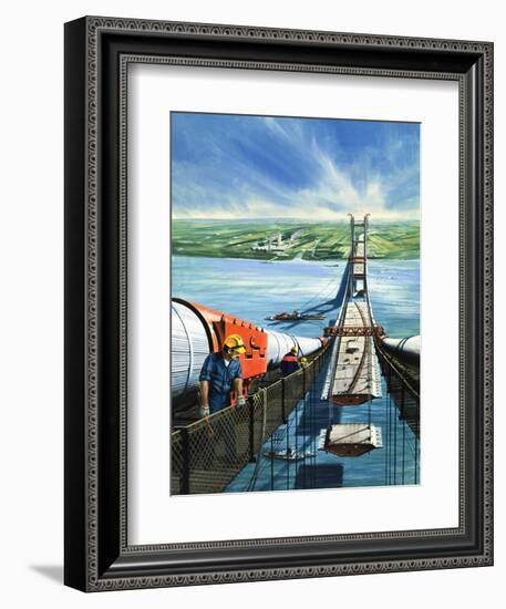 Humber Estuary Bridge under Construction-null-Framed Giclee Print