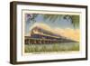 Humming Bird Train Crossing Great Salt Lake-null-Framed Art Print