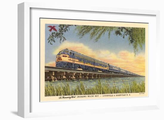 Humming Bird Train Crossing Great Salt Lake-null-Framed Art Print