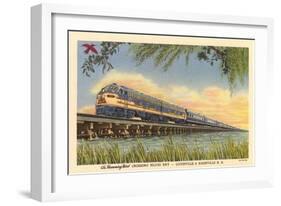 Humming Bird Train Crossing Great Salt Lake-null-Framed Art Print