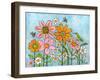 Hummingbird and Bees on Flowers-Blenda Tyvoll-Framed Art Print